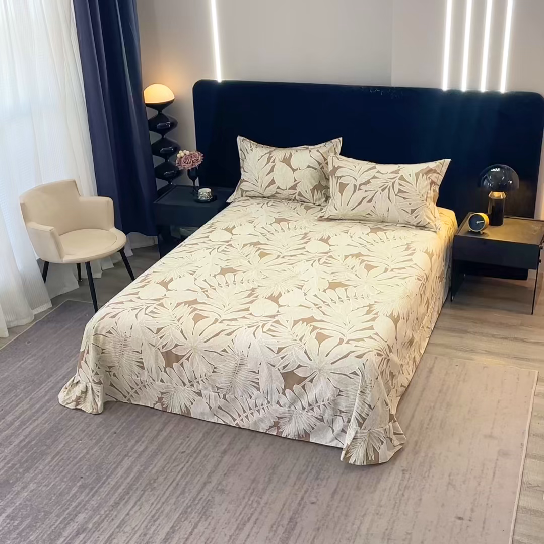 91家纺网 家纺一手货源 找家纺 晶缦家纺 2025叶语系·纯棉活性全棉磨毛单床单单品床单床单单件 叶之恋咖