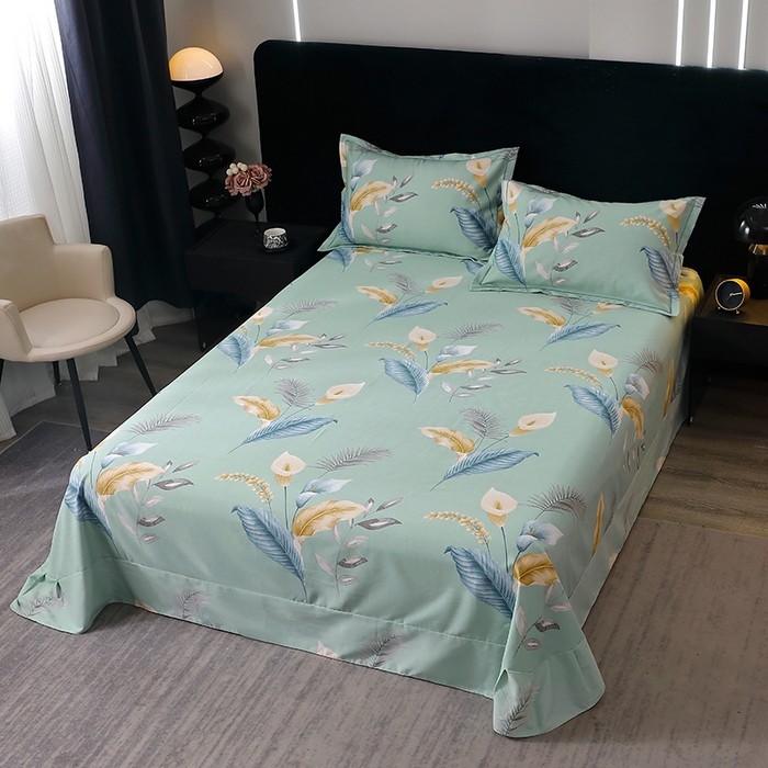 91家纺网 家纺一手货源 找家纺 晶缦家纺 2025叶语系·纯棉活性全棉磨毛单床单单品床单床单单件 云瑶蓝