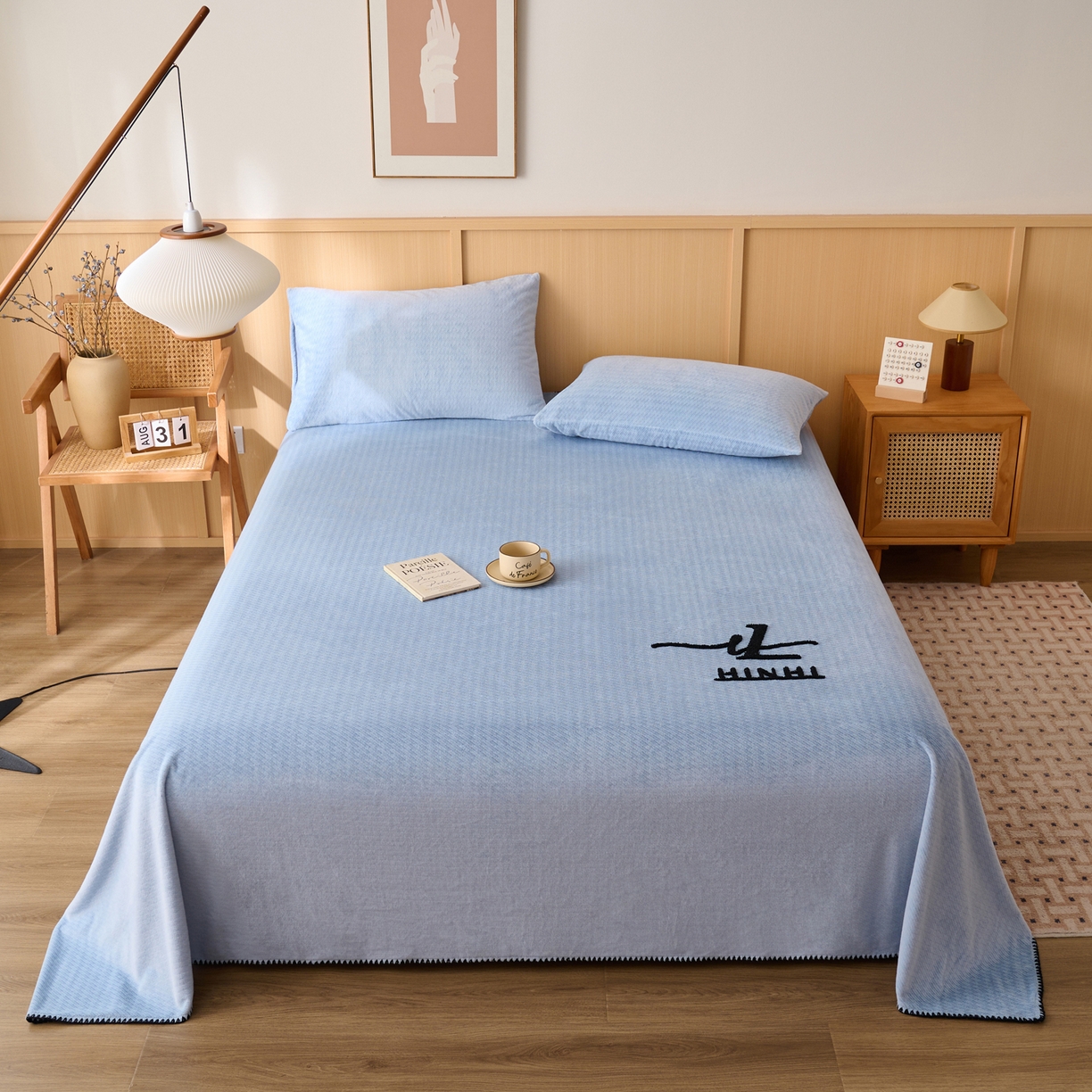 91家纺网 家纺一手货源 找家纺 早晨家纺 2025新款流星款高克重牛奶绒阳离子提花兔毛单床单 流星-雾蓝