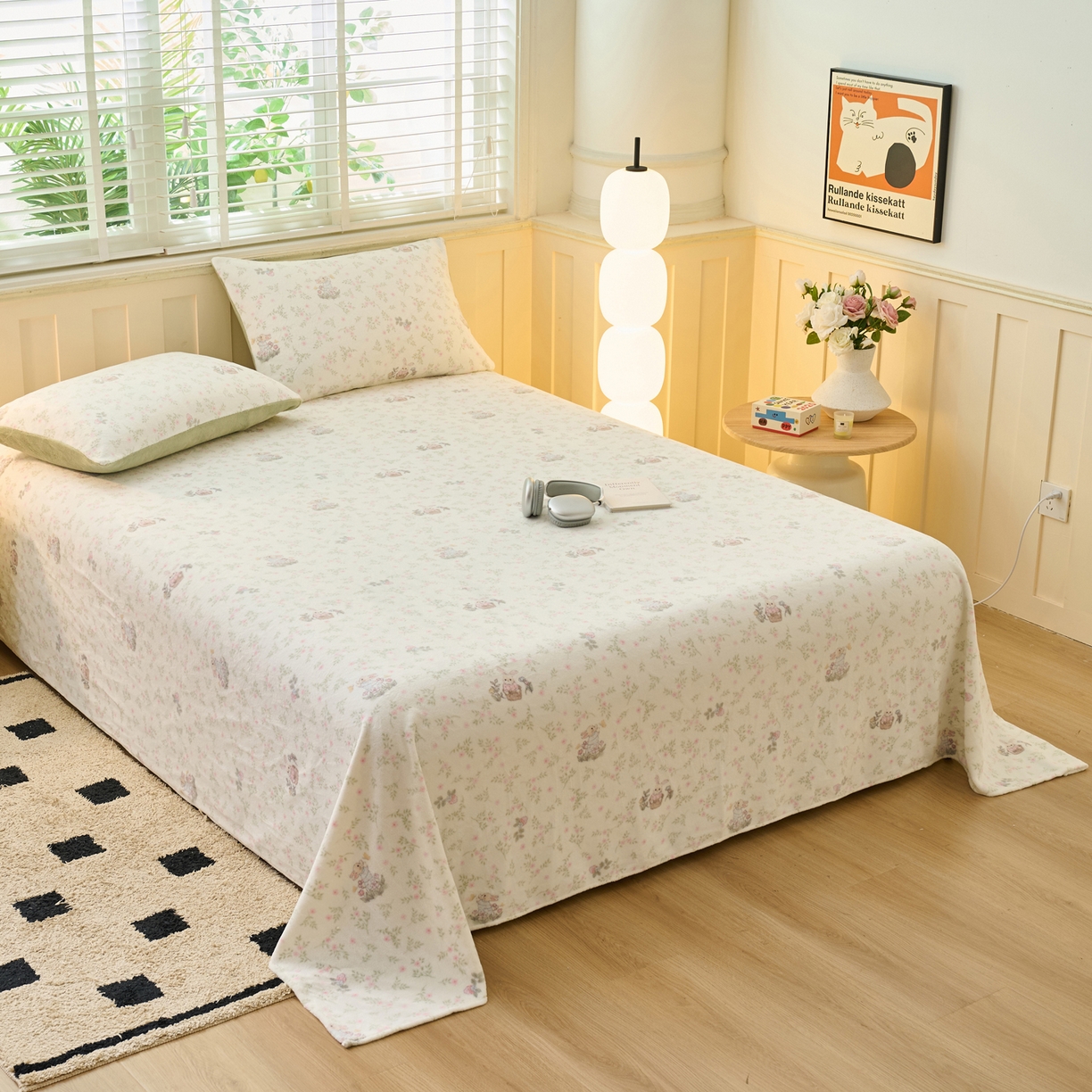 91家纺网 家纺一手货源 找家纺 早晨家纺 2025新款卡通印花高克重牛奶绒印花单床单 花兔语