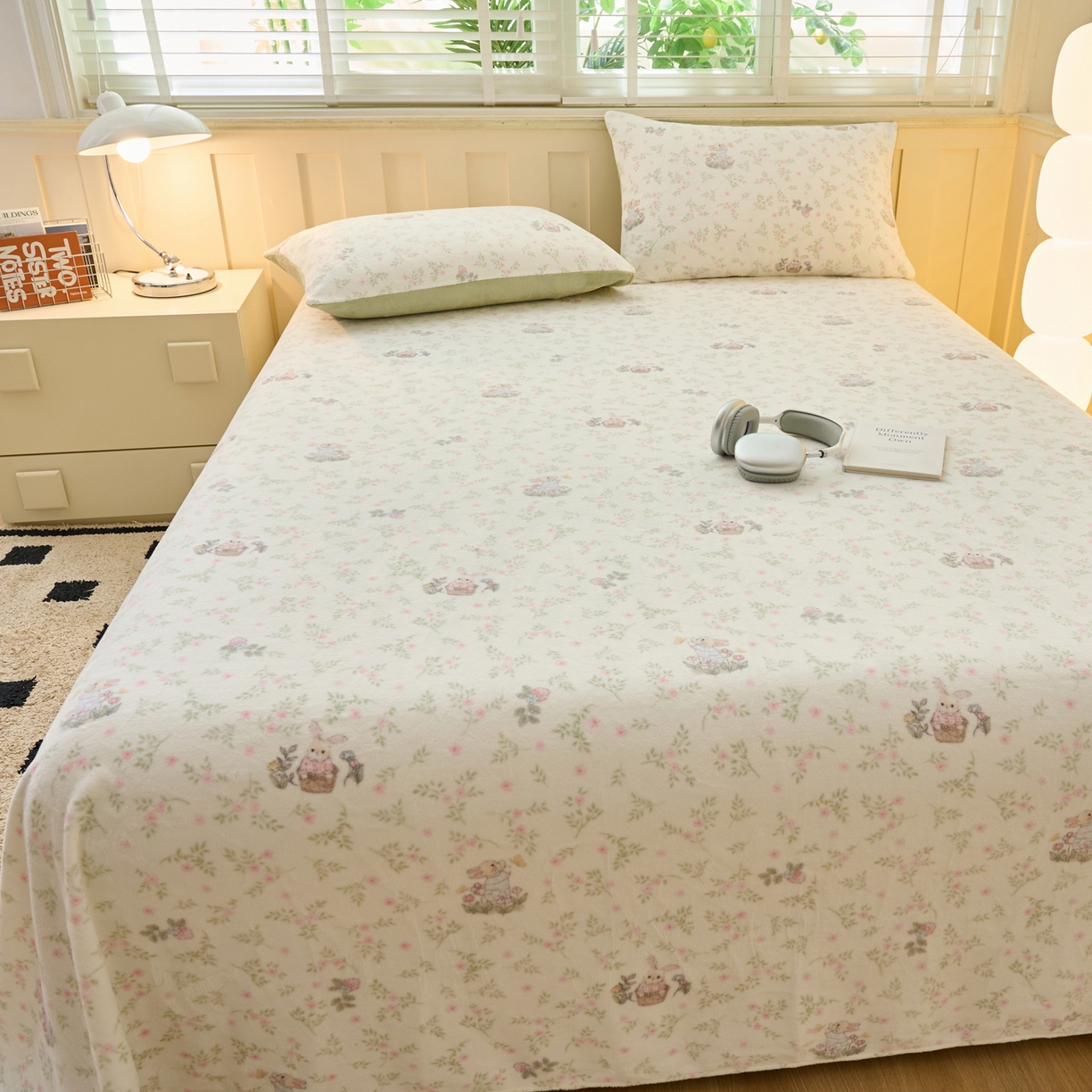 91家纺网 家纺一手货源 找家纺 早晨家纺 2025新款卡通印花高克重牛奶绒印花单床单 花兔语