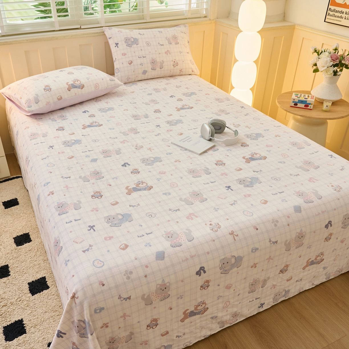 91家纺网 家纺一手货源 找家纺 早晨家纺 2025新款卡通印花高克重牛奶绒印花单床单 萌宠集