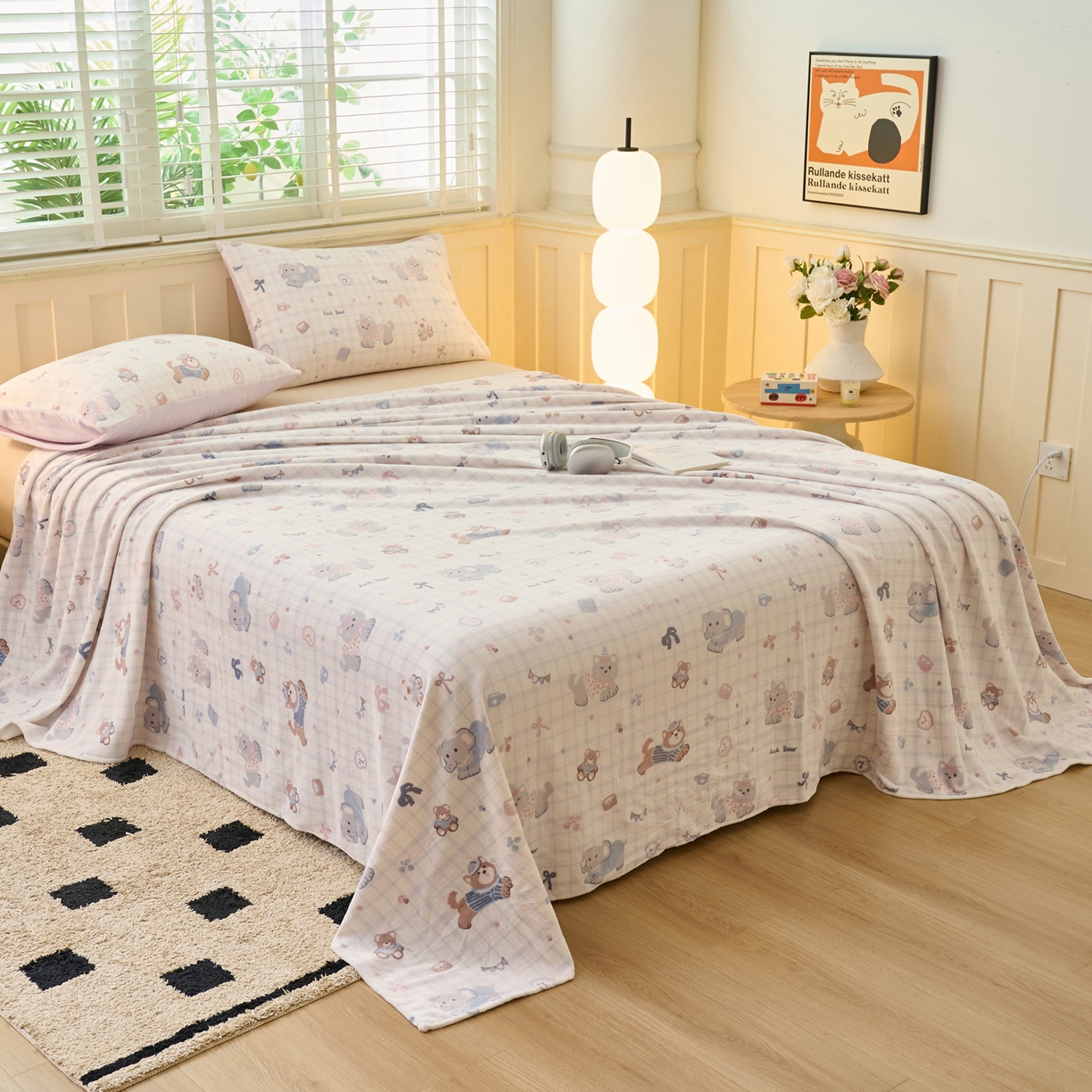 91家纺网 家纺一手货源 找家纺 早晨家纺 2025新款卡通印花高克重牛奶绒印花单床单 萌宠集