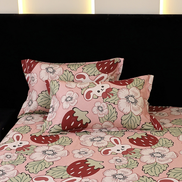 晶缦家纺 2025叶语系·纯棉全棉生态磨毛系列单品枕套枕套单件 兔宝贝粉