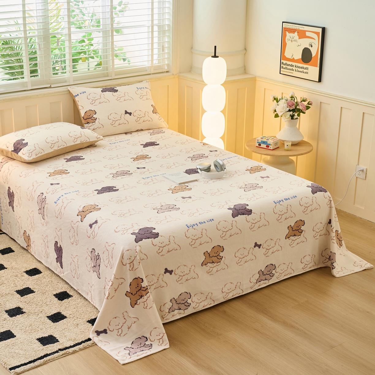 91家纺网 家纺一手货源 找家纺 早晨家纺 2025新款卡通印花高克重牛奶绒印花单床单 萌犬集