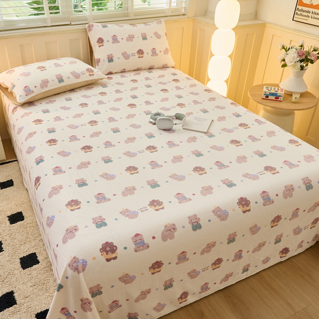 91家纺网 家纺一手货源 找家纺 早晨家纺 2025新款卡通印花高克重牛奶绒印花单床单 萌熊集