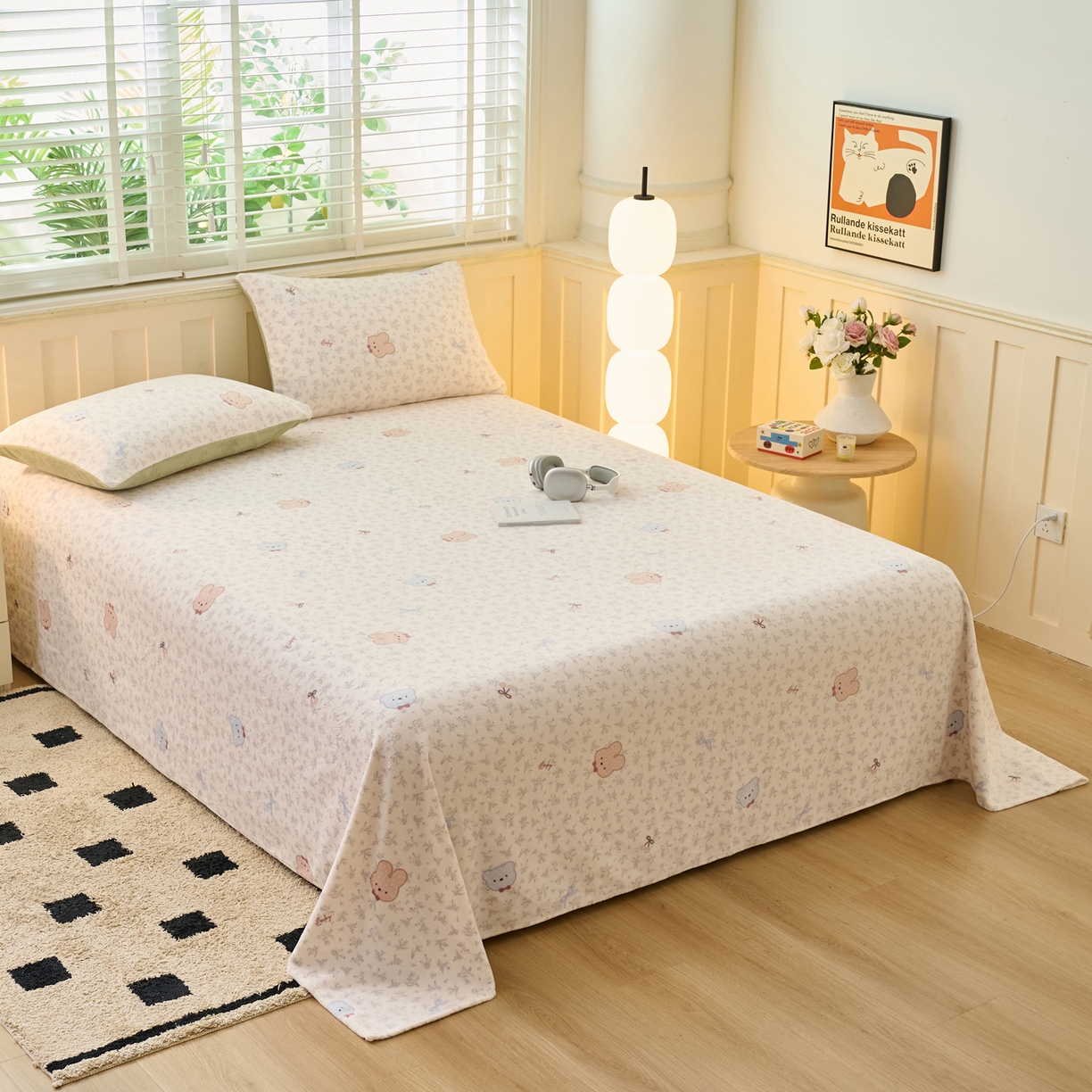 91家纺网 家纺一手货源 找家纺 早晨家纺 2025新款卡通印花高克重牛奶绒印花单床单 萌熊絮