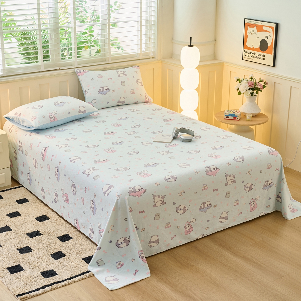 91家纺网 家纺一手货源 找家纺 早晨家纺 2025新款卡通印花高克重牛奶绒印花单床单 胖达园