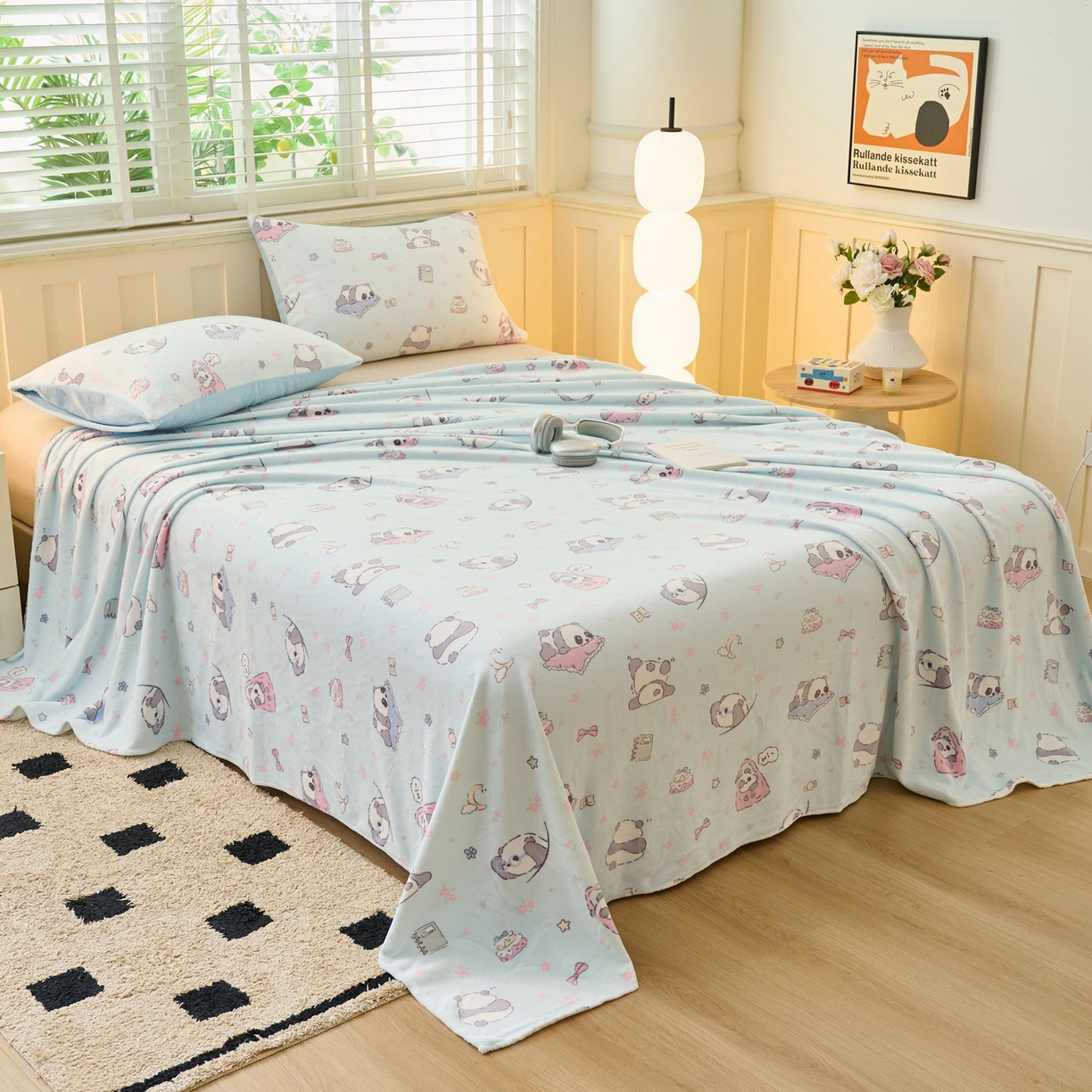 91家纺网 家纺一手货源 找家纺 早晨家纺 2025新款卡通印花高克重牛奶绒印花单床单 胖达园