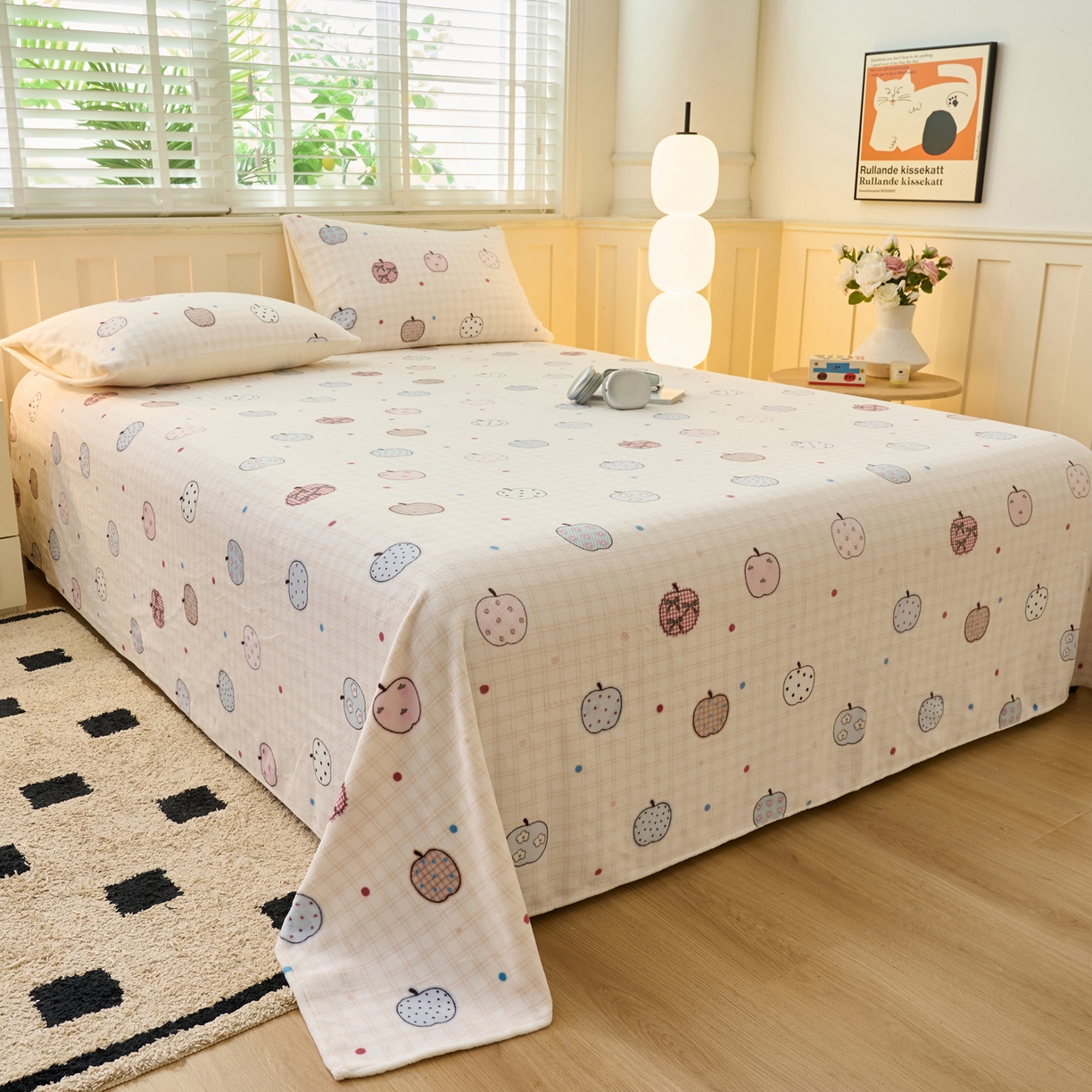 91家纺网 家纺一手货源 找家纺 早晨家纺 2025新款卡通印花高克重牛奶绒印花单床单 甜果绘