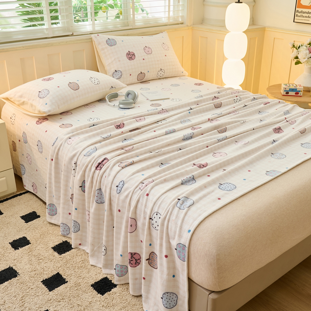 91家纺网 家纺一手货源 找家纺 早晨家纺 2025新款卡通印花高克重牛奶绒印花单床单 甜果绘