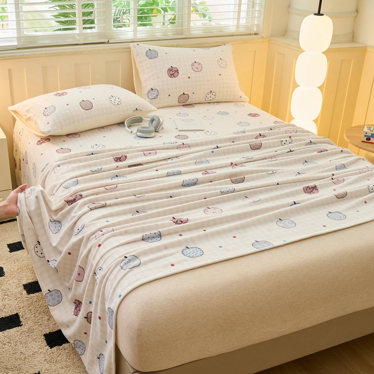 91家纺网 家纺一手货源 找家纺 早晨家纺 2025新款卡通印花高克重牛奶绒印花单床单 甜果绘