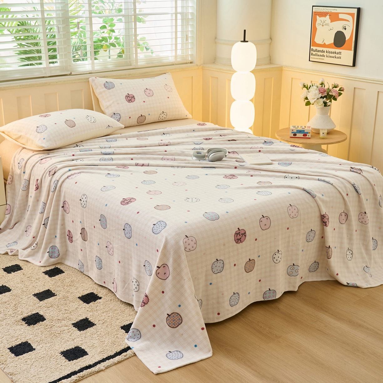 91家纺网 家纺一手货源 找家纺 早晨家纺 2025新款卡通印花高克重牛奶绒印花单床单 甜果绘
