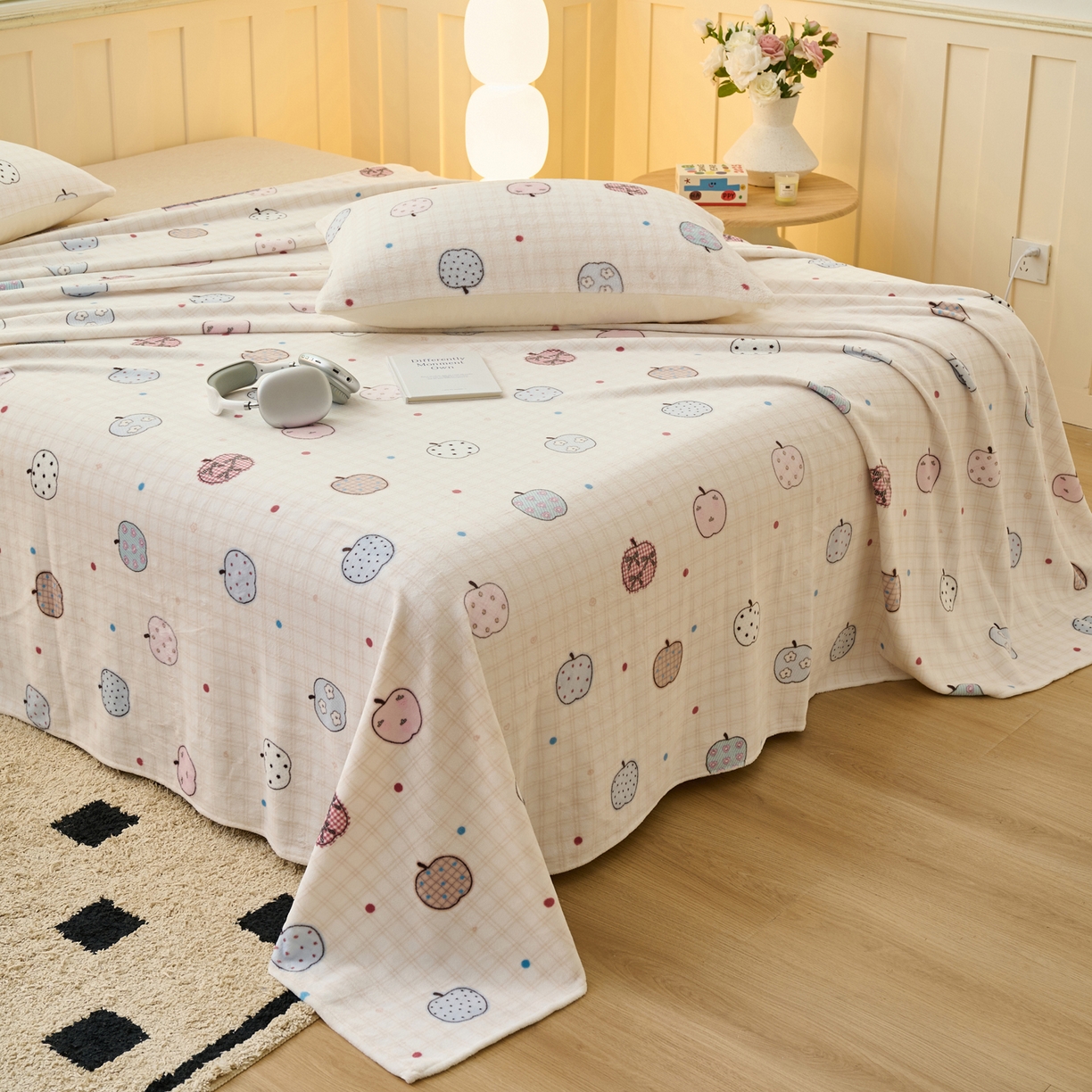 91家纺网 家纺一手货源 找家纺 早晨家纺 2025新款卡通印花高克重牛奶绒印花单床单 甜果绘