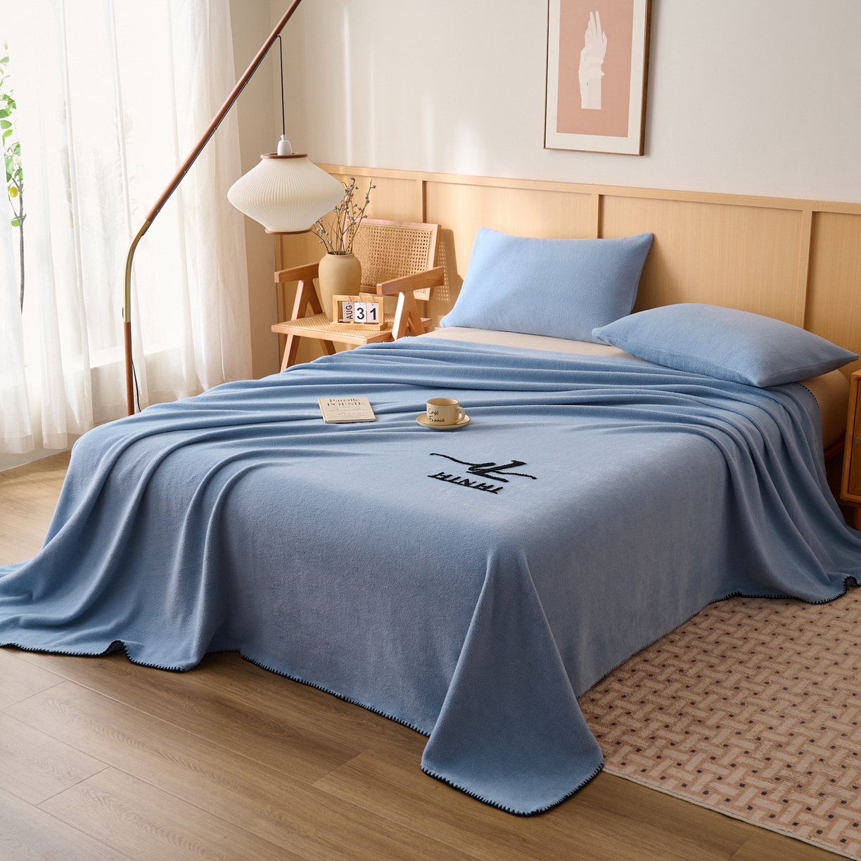 91家纺网 家纺一手货源 找家纺 早晨家纺 2025新款华泰款高克重牛奶绒仿羊绒单床单系列 华泰-雾蓝