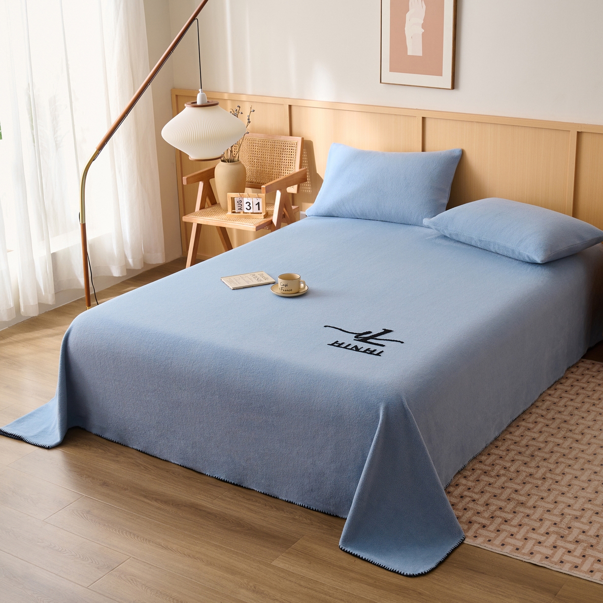 91家纺网 家纺一手货源 找家纺 早晨家纺 2025新款华泰款高克重牛奶绒仿羊绒单床单系列 华泰-雾蓝
