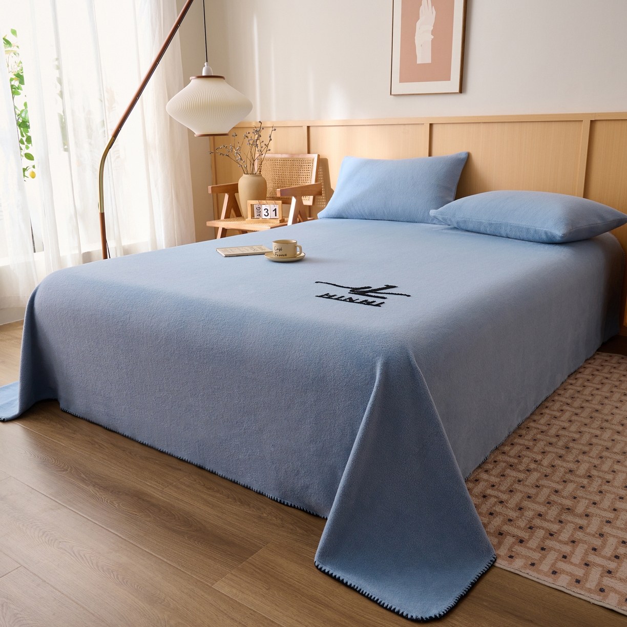 91家纺网 家纺一手货源 找家纺 早晨家纺 2025新款华泰款高克重牛奶绒仿羊绒单床单系列 华泰-雾蓝