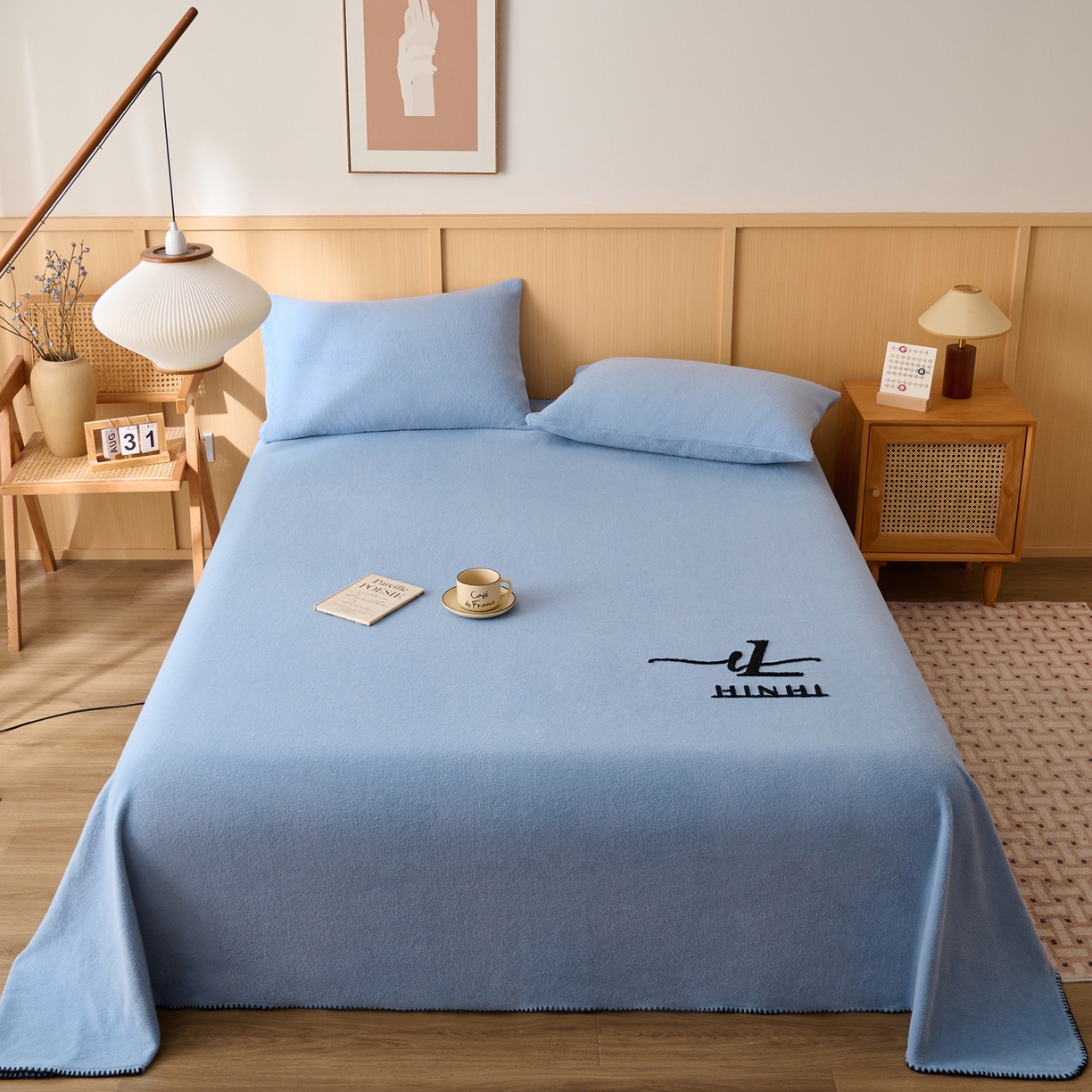 91家纺网 家纺一手货源 找家纺 早晨家纺 2025新款华泰款高克重牛奶绒仿羊绒单床单系列 华泰-雾蓝