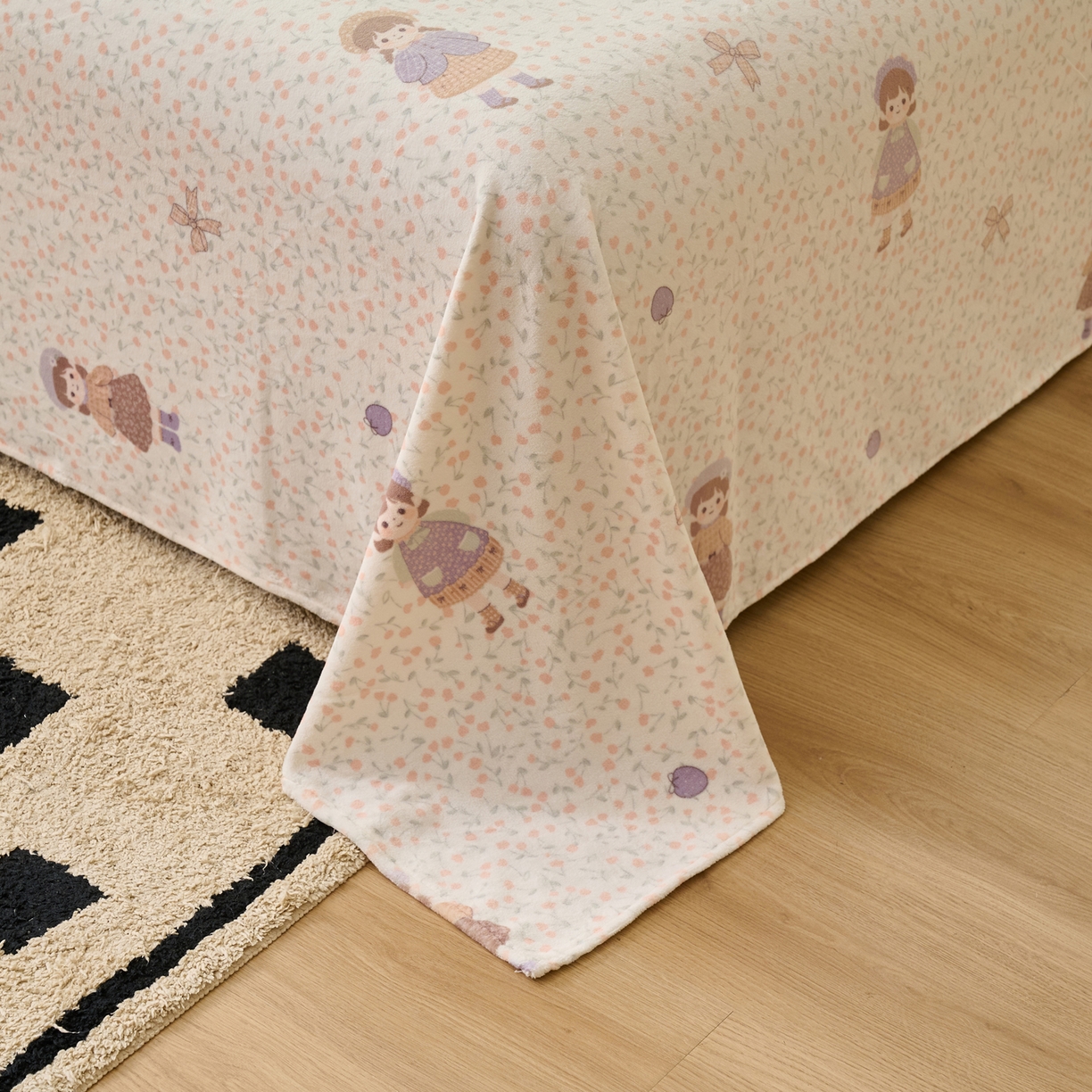 91家纺网 家纺一手货源 找家纺 早晨家纺 2025新款卡通印花高克重牛奶绒印花单床单 童梦谣