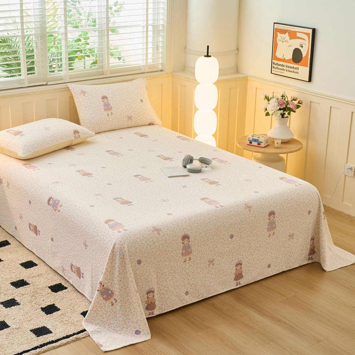 91家纺网 家纺一手货源 找家纺 早晨家纺 2025新款卡通印花高克重牛奶绒印花单床单 童梦谣