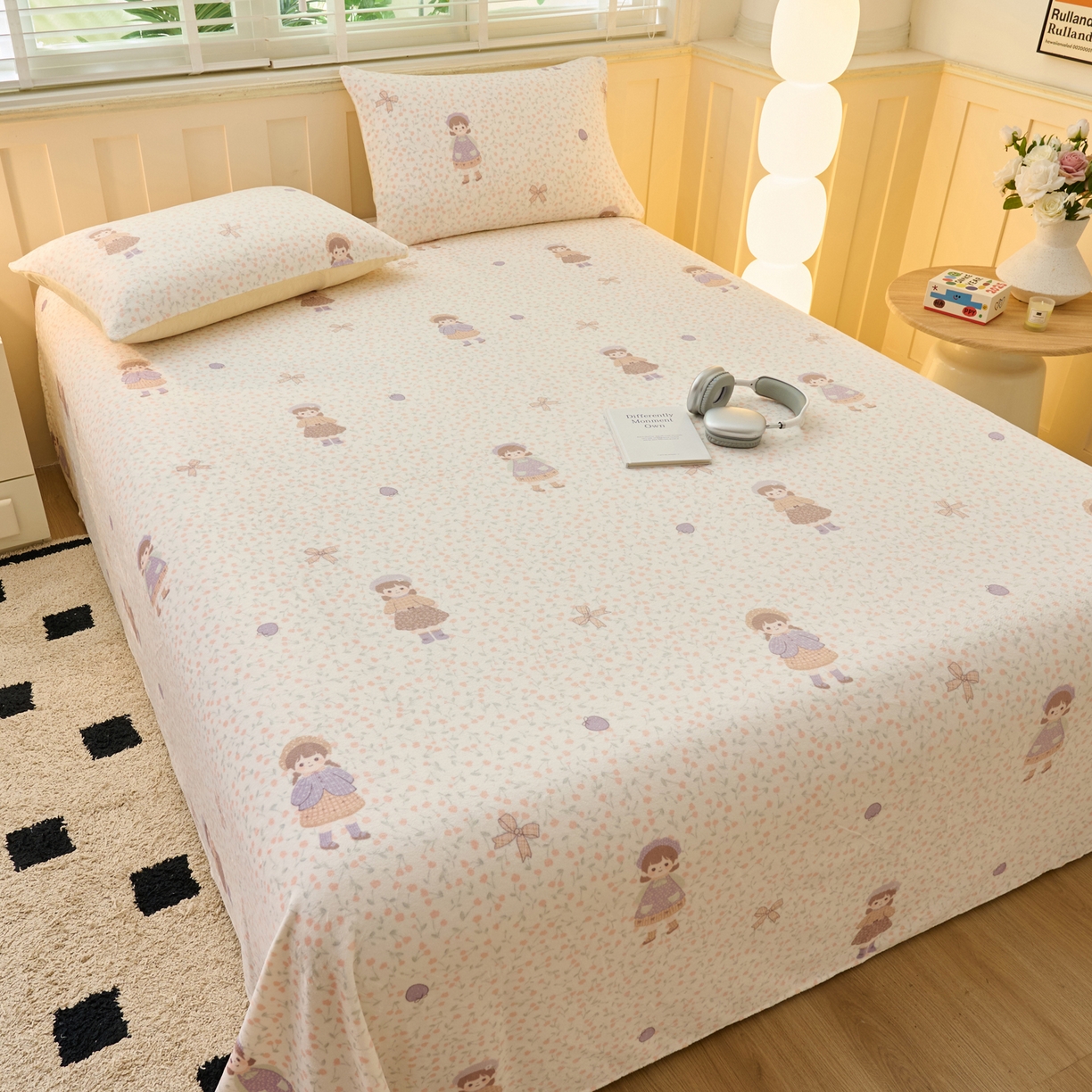 91家纺网 家纺一手货源 找家纺 早晨家纺 2025新款卡通印花高克重牛奶绒印花单床单 童梦谣