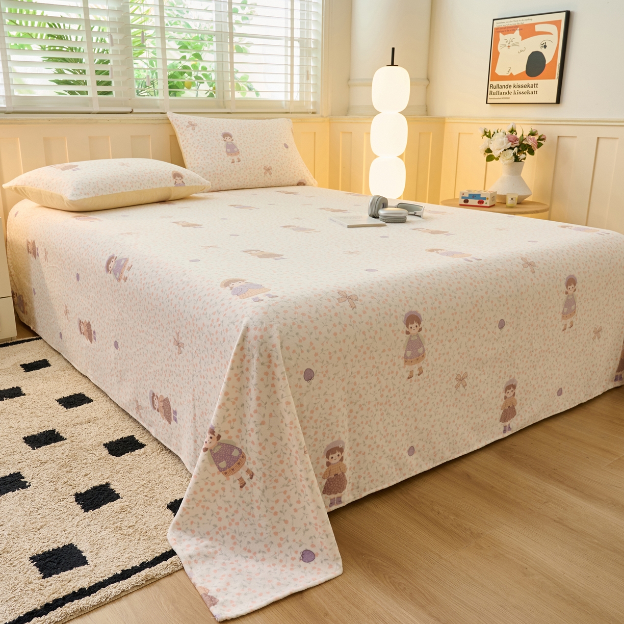 91家纺网 家纺一手货源 找家纺 早晨家纺 2025新款卡通印花高克重牛奶绒印花单床单 童梦谣