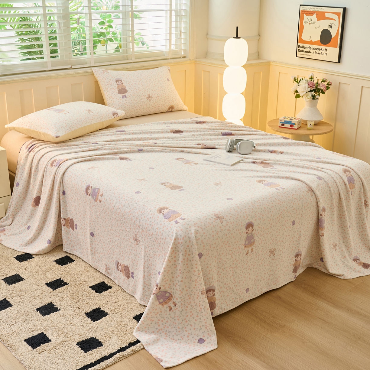 91家纺网 家纺一手货源 找家纺 早晨家纺 2025新款卡通印花高克重牛奶绒印花单床单 童梦谣