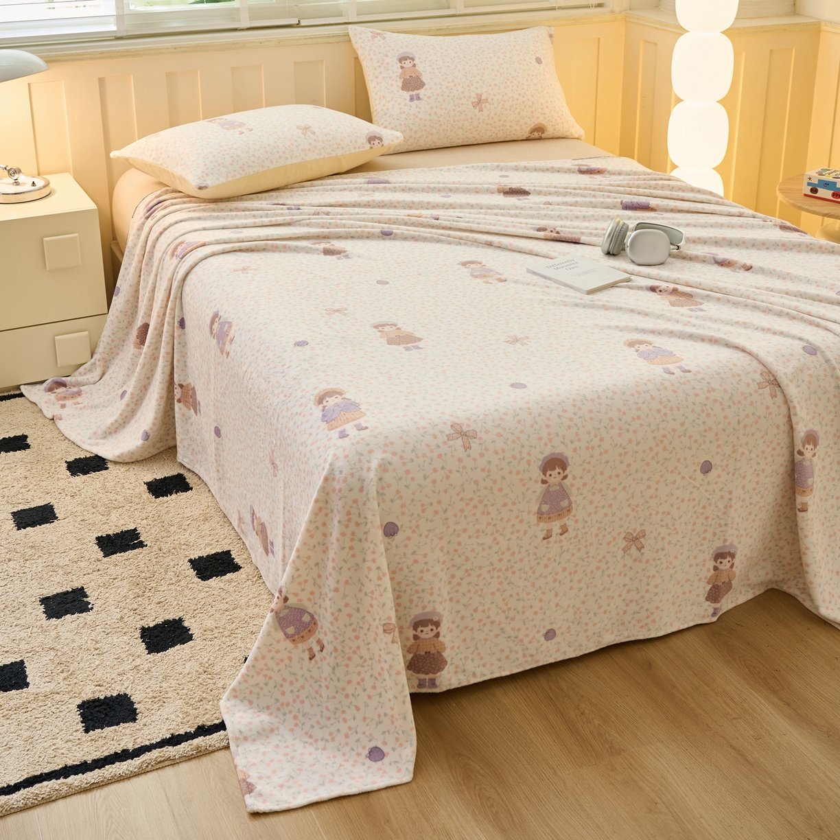 91家纺网 家纺一手货源 找家纺 早晨家纺 2025新款卡通印花高克重牛奶绒印花单床单 童梦谣