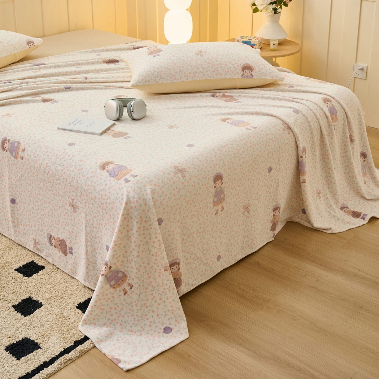 91家纺网 家纺一手货源 找家纺 早晨家纺 2025新款卡通印花高克重牛奶绒印花单床单 童梦谣