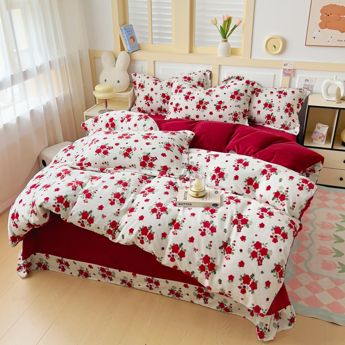 91家纺网 家纺一手货源 找家纺 找底底家纺 2025新款牛奶绒四件套（日发50套优惠8元一套）梨花落