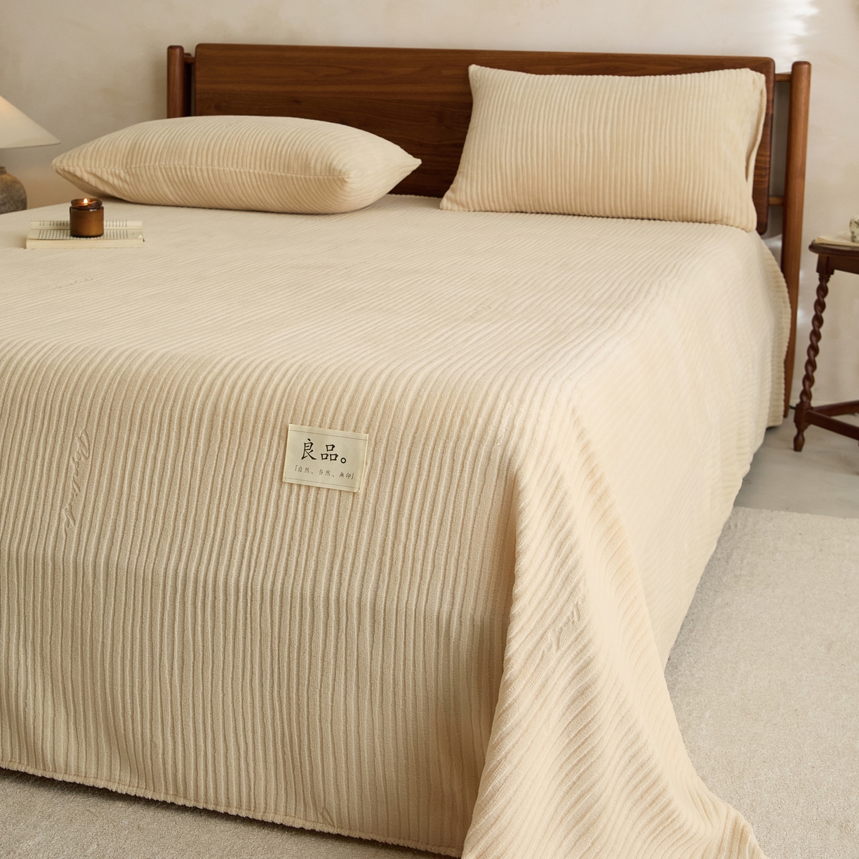 91家纺网 家纺一手货源 找家纺 早晨家纺 2025新款红金龙纯色烂花牛奶绒床单 恬憩-米驼