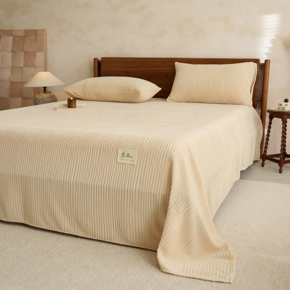 91家纺网 家纺一手货源 找家纺 早晨家纺 2025新款红金龙纯色烂花牛奶绒床单 恬憩-米驼