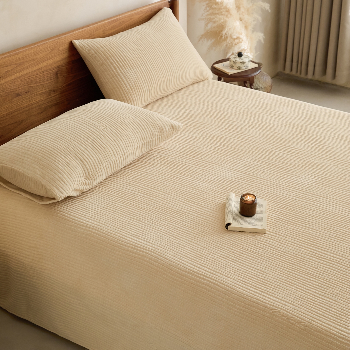 91家纺网 家纺一手货源 找家纺 早晨家纺 2025新款红金龙纯色烂花牛奶绒床单 恬憩-米驼