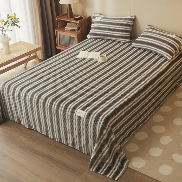 91家纺网 家纺一手货源 找家纺 （总）早晨家纺 2025新款豆豆款高克重牛奶绒菠萝格无印风床单