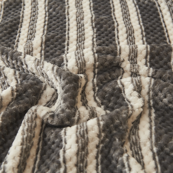 91家纺网 家纺一手货源 找家纺 早晨家纺 2025新款豆豆款高克重牛奶绒菠萝格无印风床单 豆豆绒-灰条