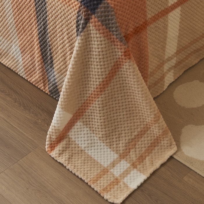 91家纺网 家纺一手货源 找家纺 早晨家纺 2025新款豆豆款高克重牛奶绒菠萝格无印风床单 豆豆绒-大格橙