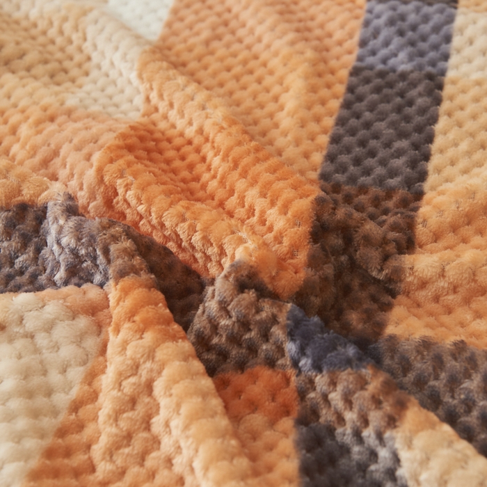 91家纺网 家纺一手货源 找家纺 早晨家纺 2025新款豆豆款高克重牛奶绒菠萝格无印风床单 豆豆绒-大格橙