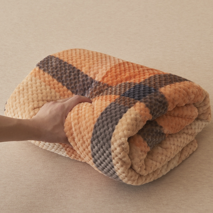 91家纺网 家纺一手货源 找家纺 早晨家纺 2025新款豆豆款高克重牛奶绒菠萝格无印风床单 豆豆绒-大格橙