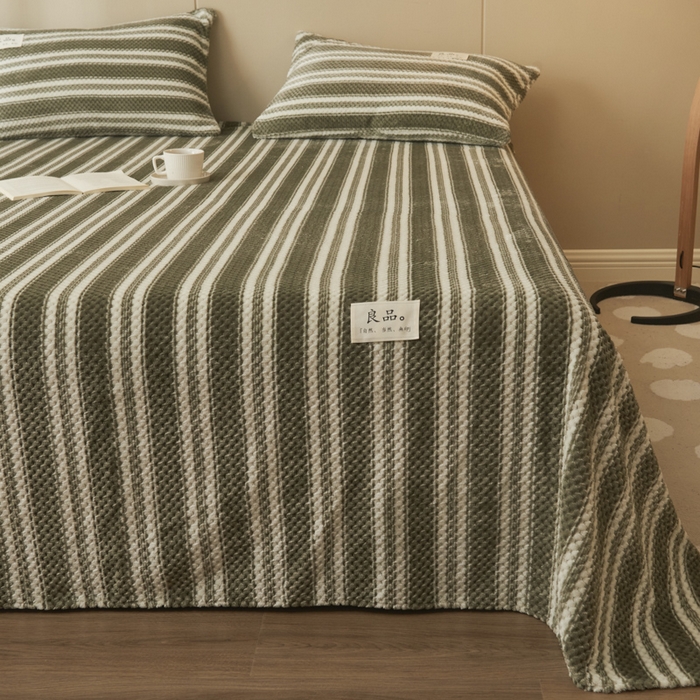 91家纺网 家纺一手货源 找家纺 早晨家纺 2025新款豆豆款高克重牛奶绒菠萝格无印风床单 豆豆绒-绿条