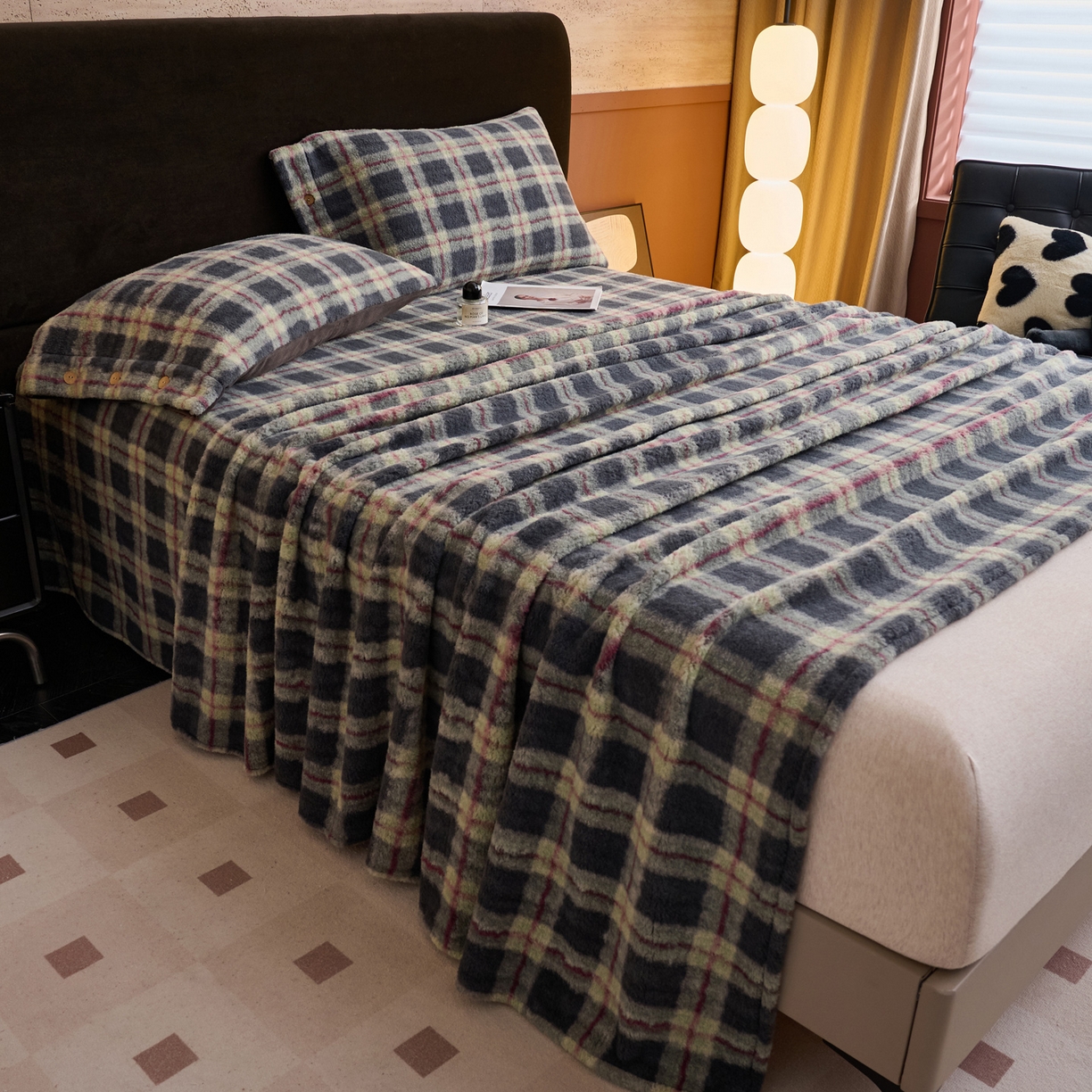 91家纺网 家纺一手货源 找家纺 （总）早晨家纺 2025新款230g羊驼绒复古格牛奶绒床单