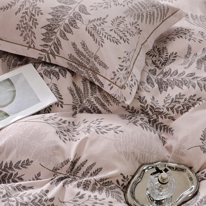 91家纺网 家纺一手货源 找家纺 晶缦家纺 2025叶语系·纯棉活性全棉磨毛四件套 本草花叶灰