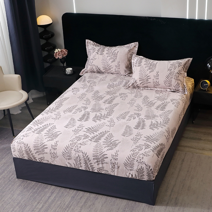 91家纺网 家纺一手货源 找家纺 晶缦家纺 2025叶语系·纯棉活性全棉磨毛四件套 本草花叶灰