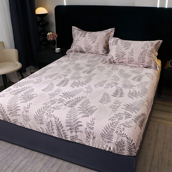 91家纺网 家纺一手货源 找家纺 晶缦家纺 2025叶语系·纯棉活性全棉磨毛四件套 本草花叶灰