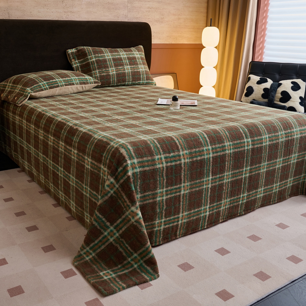 91家纺网 家纺一手货源 找家纺 早晨家纺 2025新款230g羊驼绒复古格牛奶绒床单 巴宝格