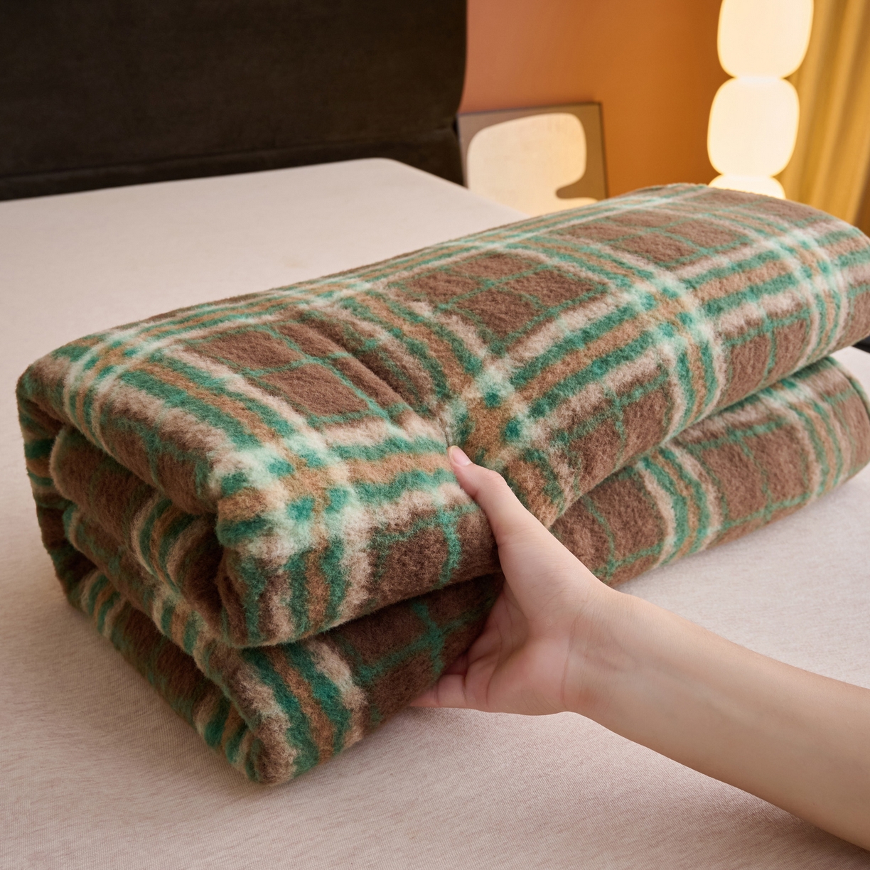 91家纺网 家纺一手货源 找家纺 早晨家纺 2025新款230g羊驼绒复古格牛奶绒床单 巴宝格