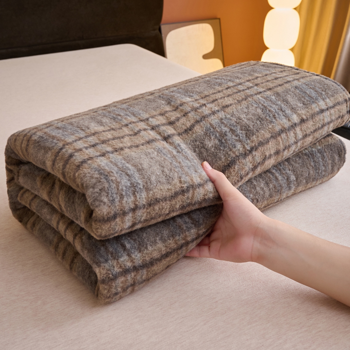 91家纺网 家纺一手货源 找家纺 早晨家纺 2025新款230g羊驼绒复古格牛奶绒床单 牧羊格