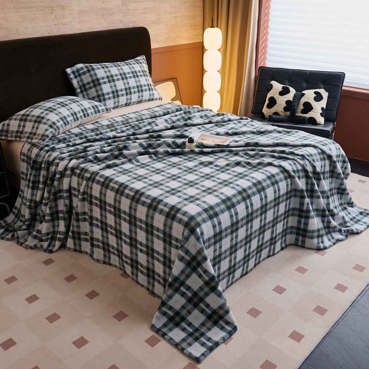 91家纺网 家纺一手货源 找家纺 早晨家纺 2025新款230g羊驼绒复古格牛奶绒床单 威尔士亲格