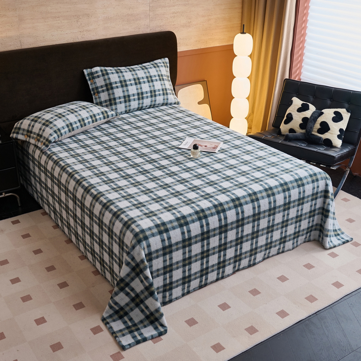 91家纺网 家纺一手货源 找家纺 早晨家纺 2025新款230g羊驼绒复古格牛奶绒床单 威尔士亲格