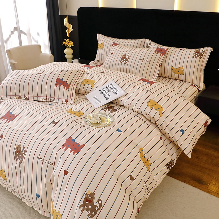 91家纺网 家纺一手货源 找家纺 晶缦家纺 2025叶语系·纯棉活性全棉磨毛四件套 可爱猫