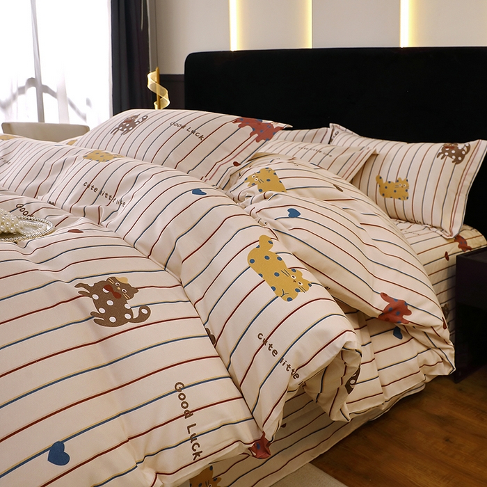 91家纺网 家纺一手货源 找家纺 晶缦家纺 2025叶语系·纯棉活性全棉磨毛四件套 可爱猫